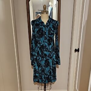 H&M Black and Blue Patterned Long Sleeve Dress